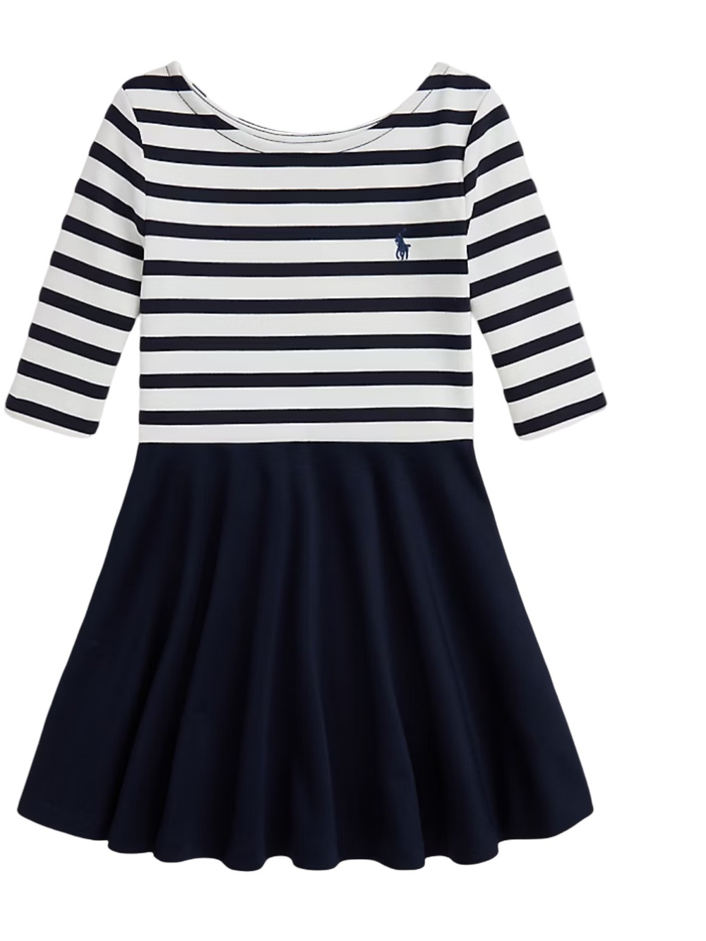 Polo Ralph Lauren Girls Navy & White Striped Ponte Dress with Flared Skirt